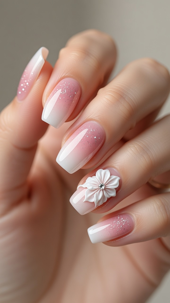 Tutoriel : Ongles Dégradé Rose et Blanc avec Fleur 3D