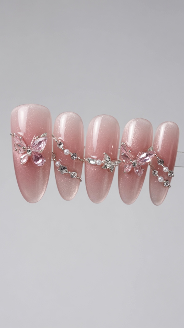 Nail Art Papillon et Cat-Eye Rose Nude — Tutoriel 3D Élégant