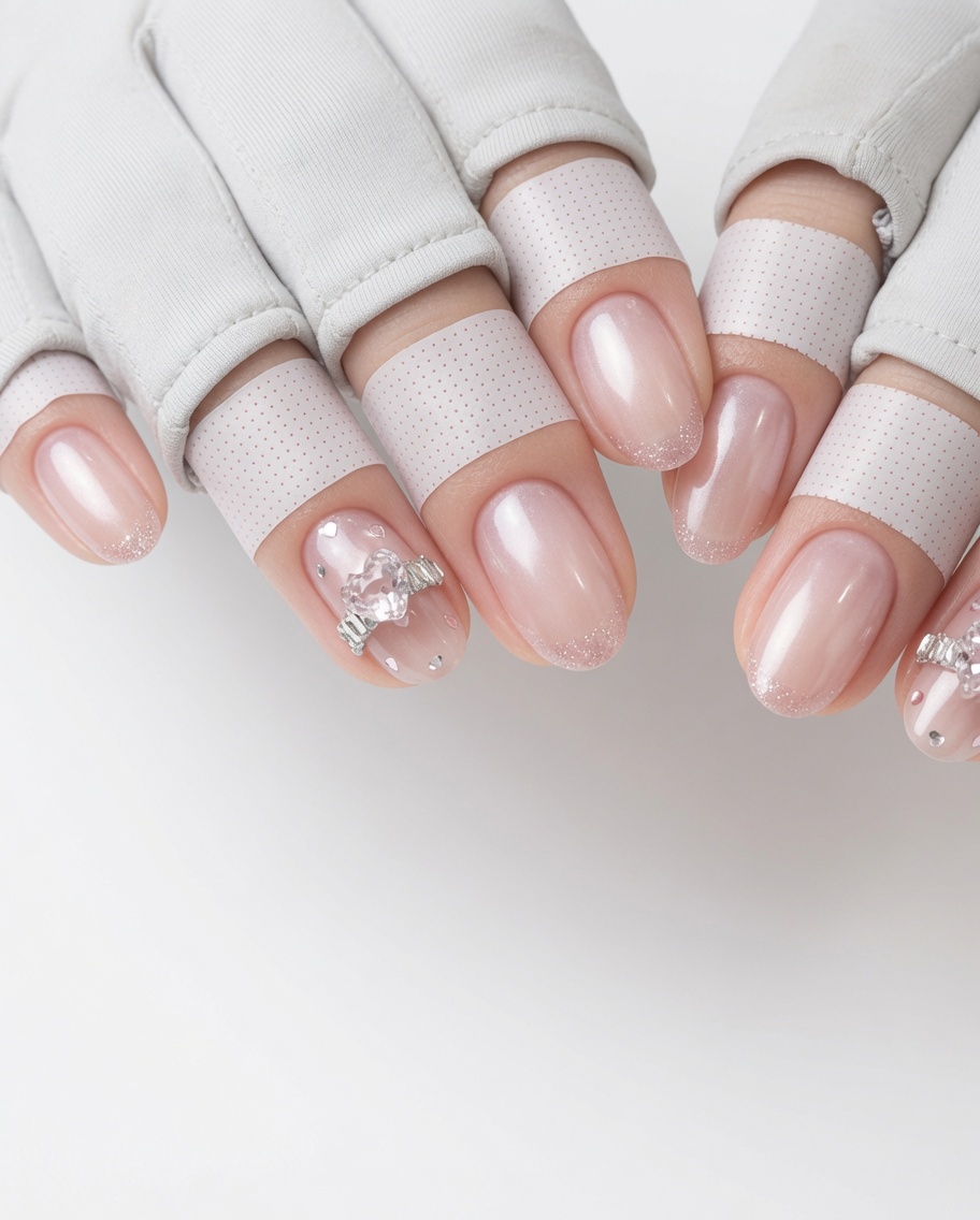 Gros plan sur un ongle naturel recevant une couche de base gel transparente à laide dun pinceau.