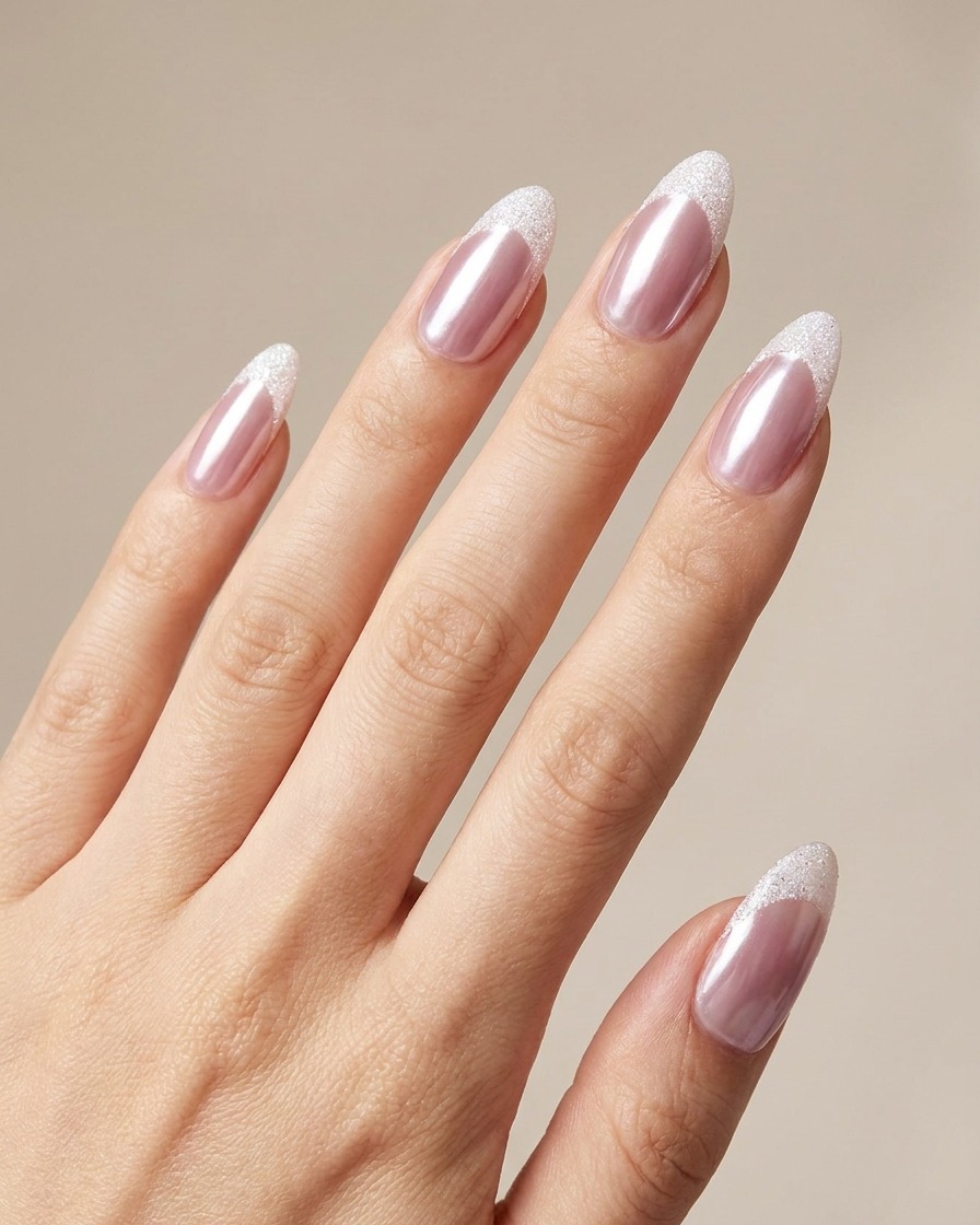 Gros plan montrant une goutte de gel de construction nude plus épais appliqué et lissé sur longle.