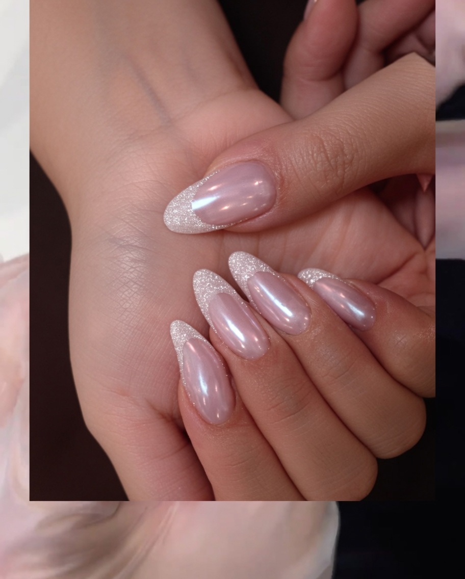 Gros plan sur un guide adhésif pour French manucure positionné sur un ongle catalysé.