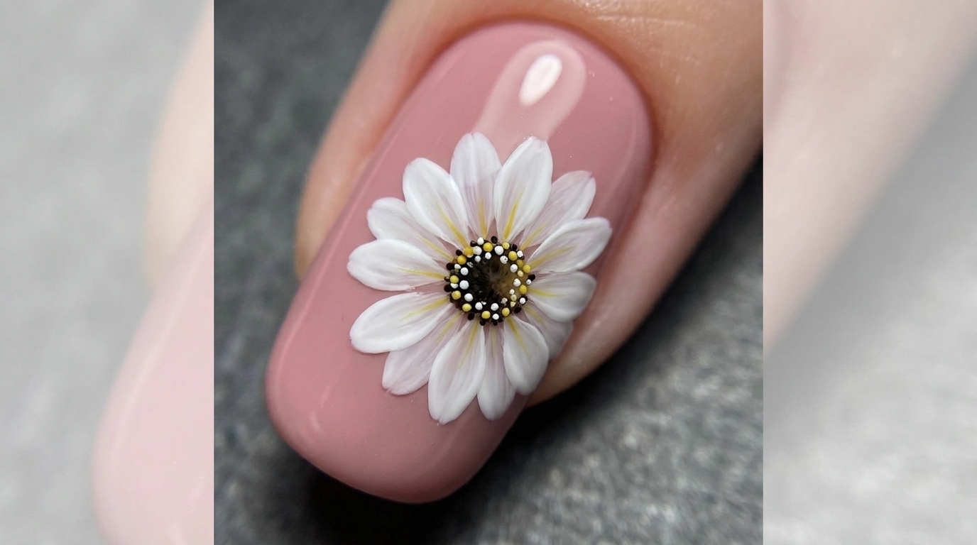Nail Art Marguerite Peinte à la Main en Double Couche — Guide Étape par Étape