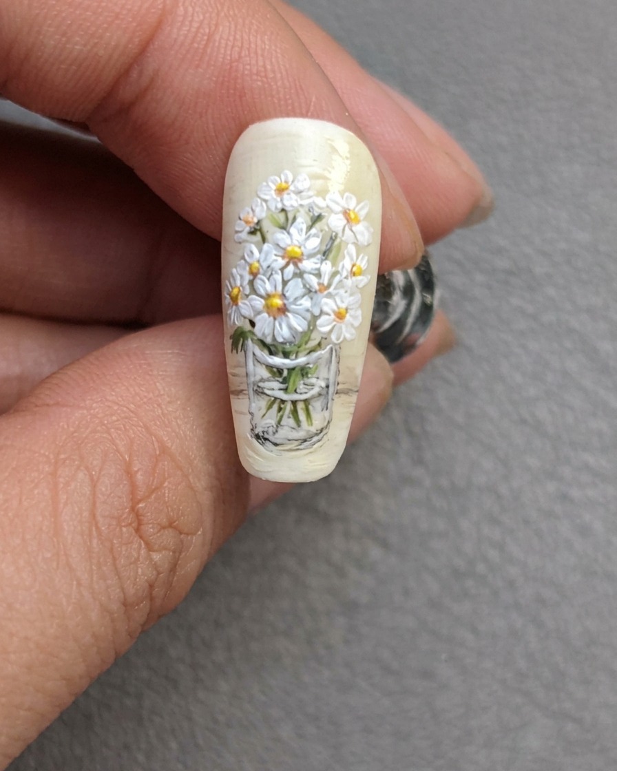 Ajout de petites feuilles vertes finales avec un pinceau de détail.