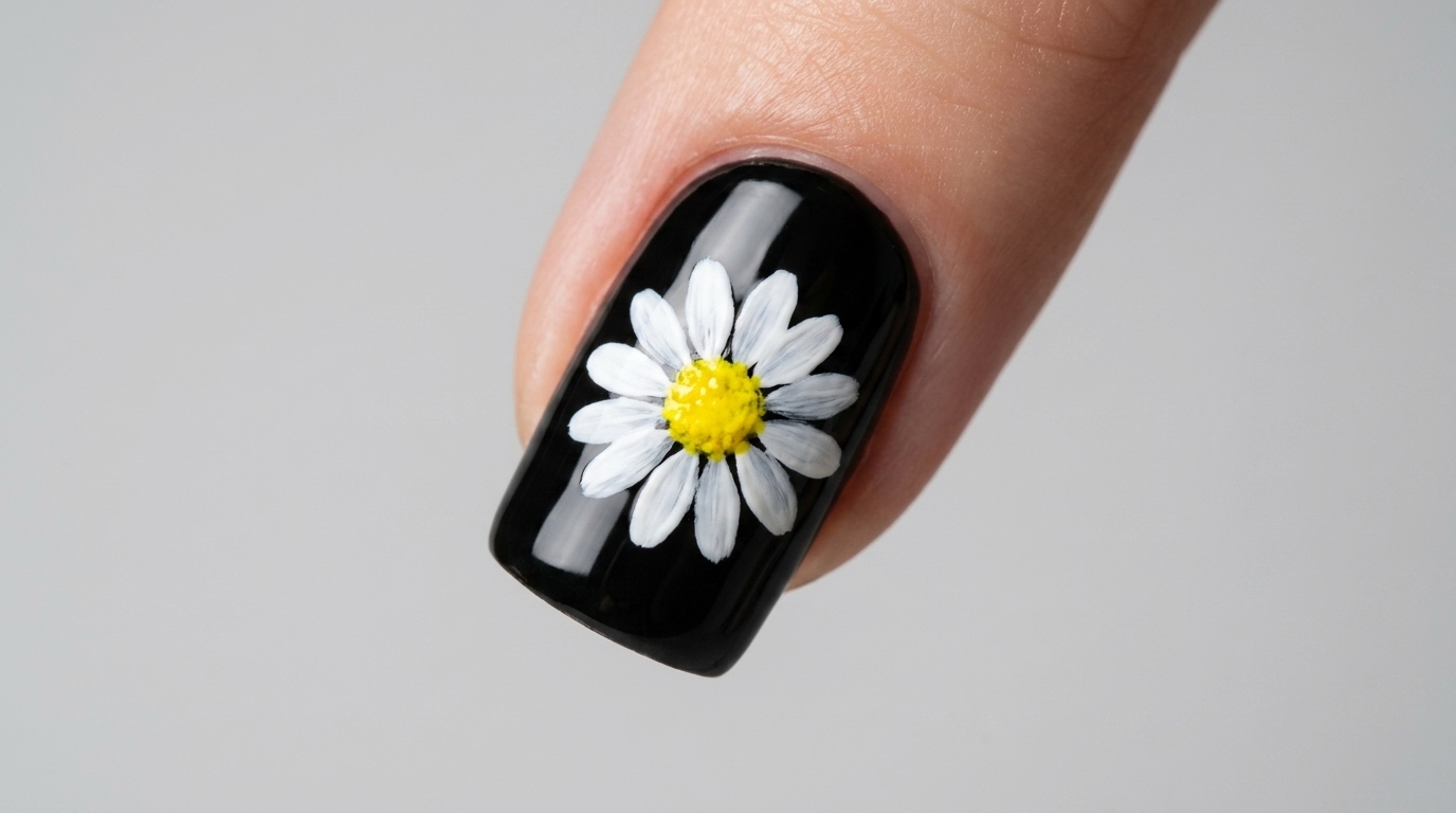Nail Art Floral : Tutoriel Daisy en Noir et Blanc