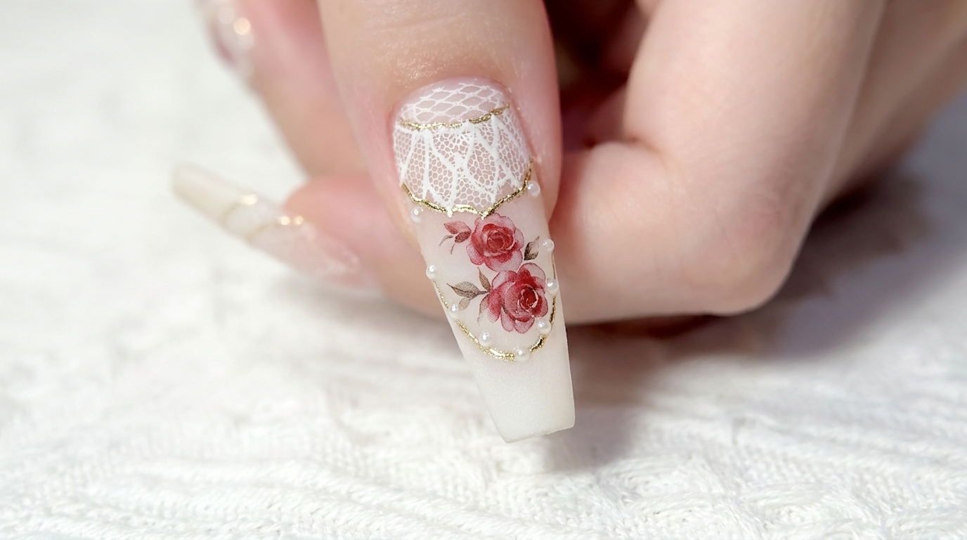 Manucure Dentelle Vintage & Rose Aquarelle — Tutoriel Étape par Étape