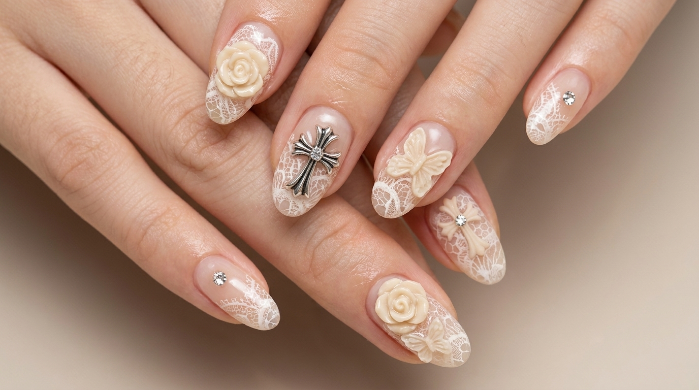 Tutoriel Nail Art Vintage : Dentelle et Chrome Heart