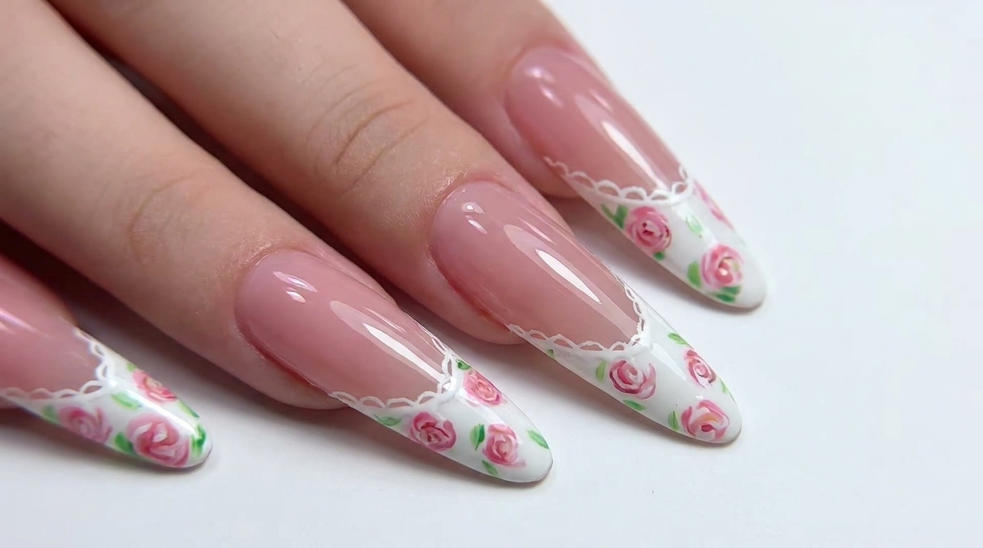 Manucure French aux Roses en Dentelle — Tutoriel Élégant