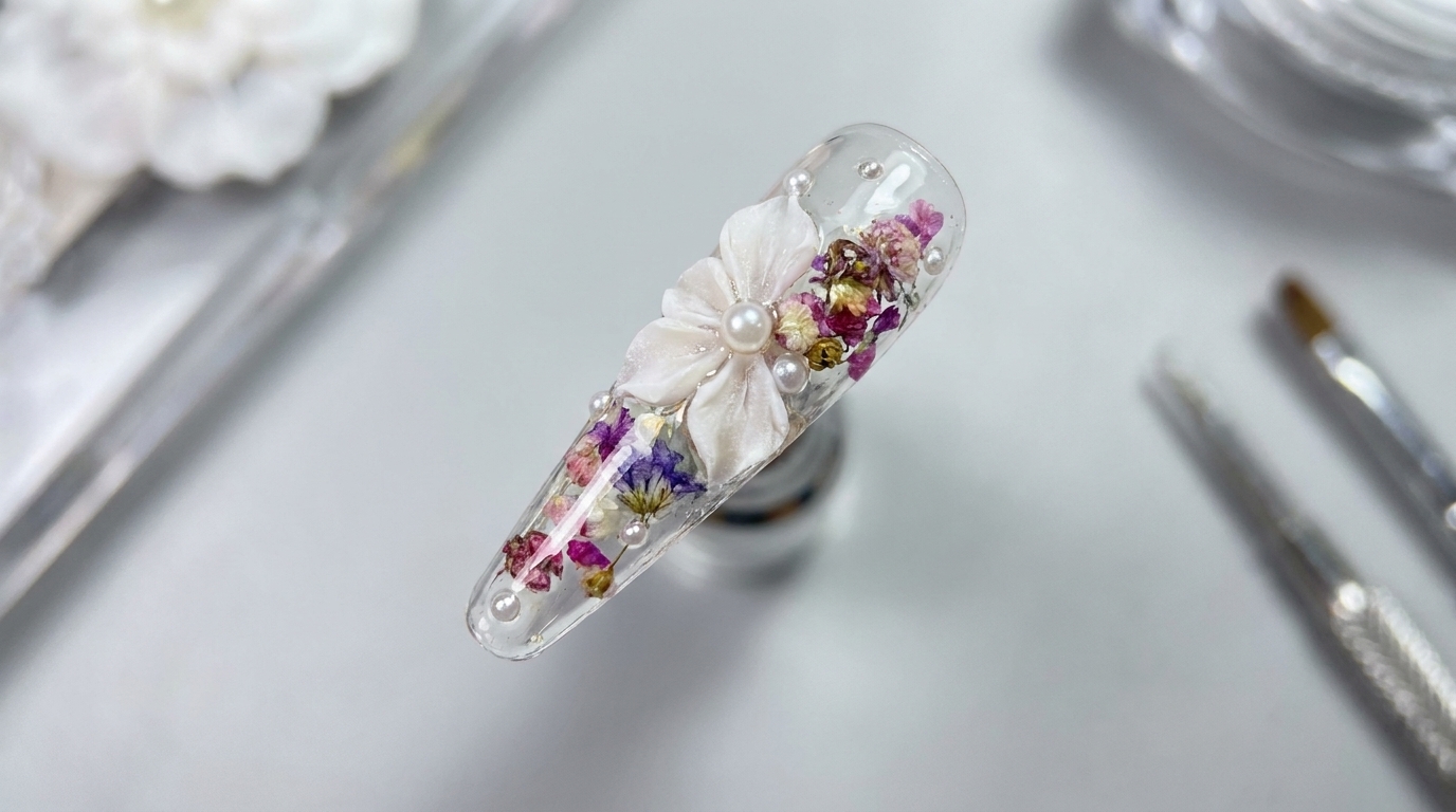 Tutoriel : Ongles Effet Glacé avec Fleurs Séchées et Sculptures 3D