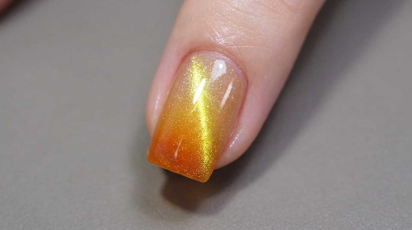 Ongles Sea Cat Eye Orange Coucher de Soleil — Tutoriel Dégradé Effet Perle de Verre