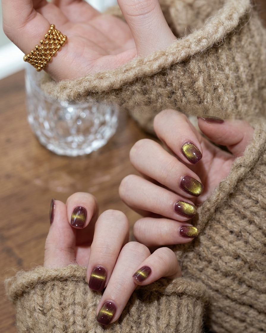 Gros plan dune main placée dans une lampe UV/LED avec les ongles illuminés par la lumière de séchage.