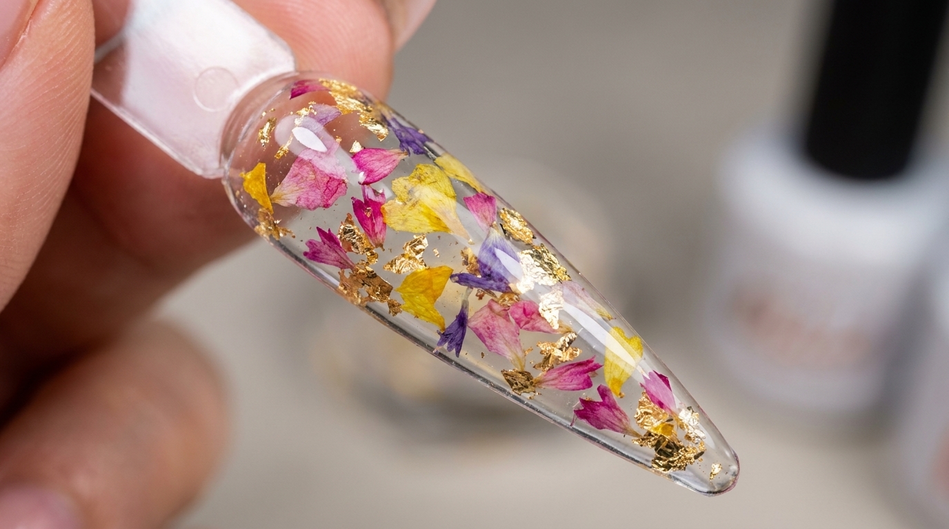 Manucure Effet Verre Fleuri — Tutoriel d'Encapsulation de Fleurs Séchées