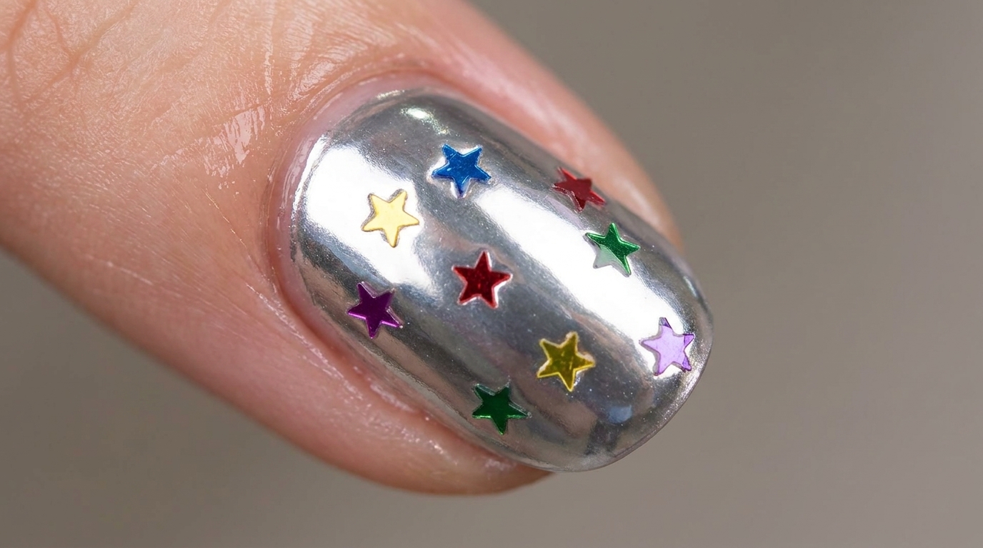 Tutoriel Nail Art 3D : Poudre Chrome et Sequins Étoiles
