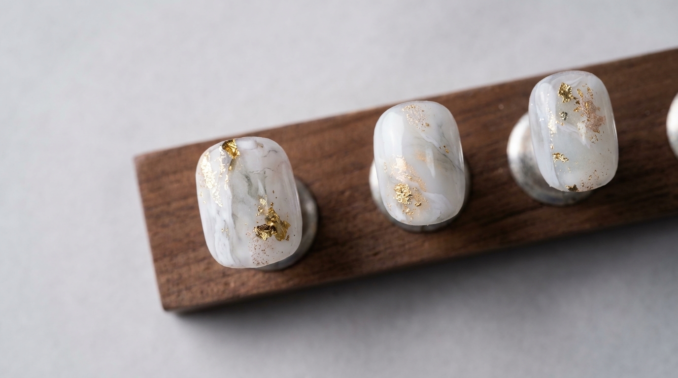 Ongles en gel effet marbre et feuille d'or — Tutoriel élégant étape par étape