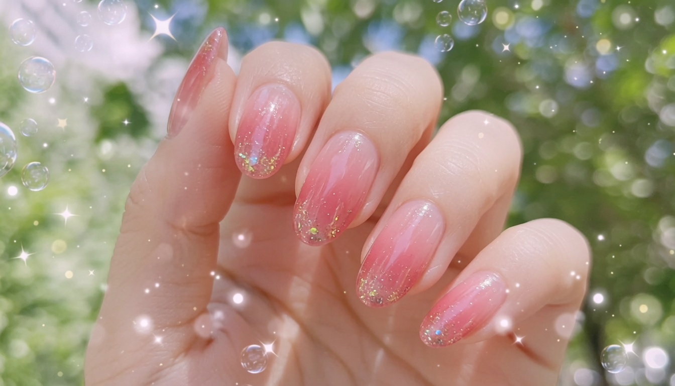 Ongles en gel effet jelly dégradés et pointes dorées — Tutoriel pas à pas