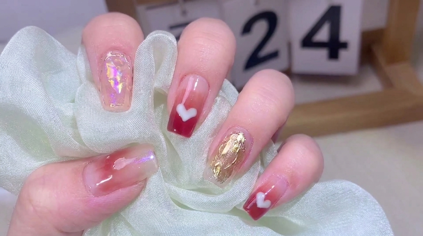Ongles Dégradés Jelly et Cœur 3D avec Texture Aurora — Tutoriel Étape par Étape