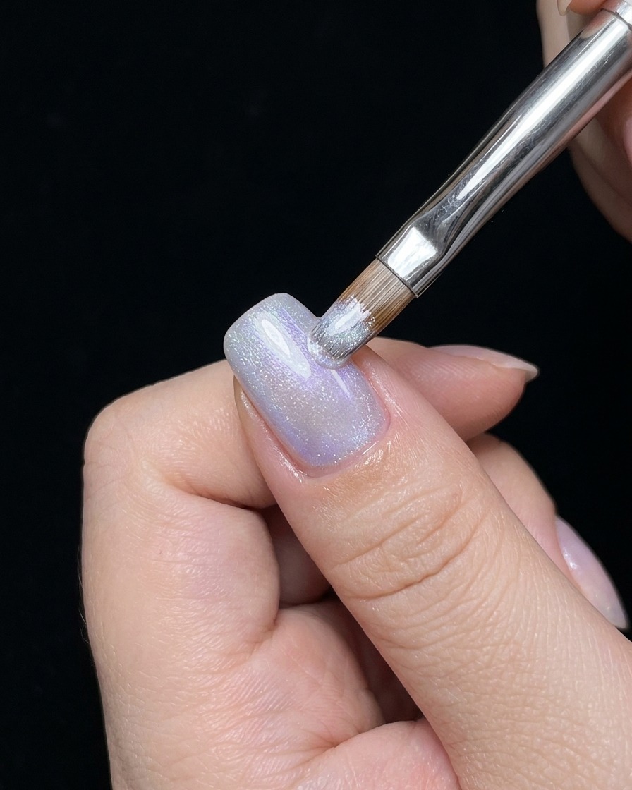 Gros plan dune main sous une lampe à ongles UV/LED.