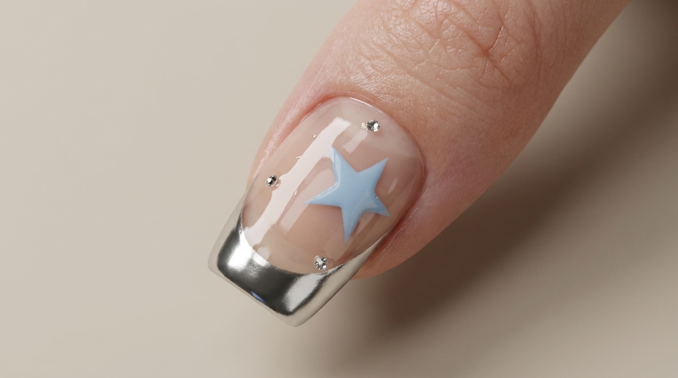 French manucure chromée avec nail art étoile — Tutoriel étape par étape