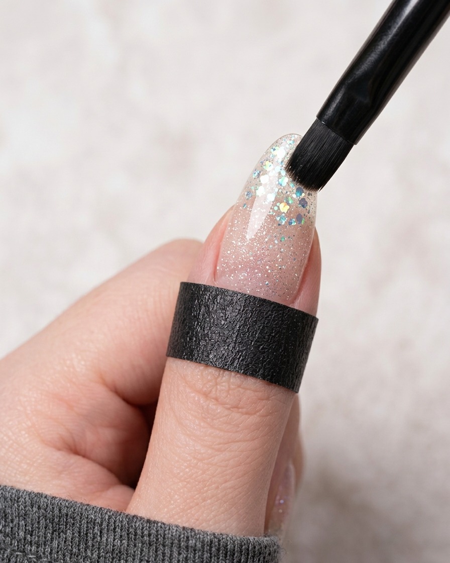 Gros plan dun aimant placé au-dessus dun vernis gel œil de chat humide sur un ongle.