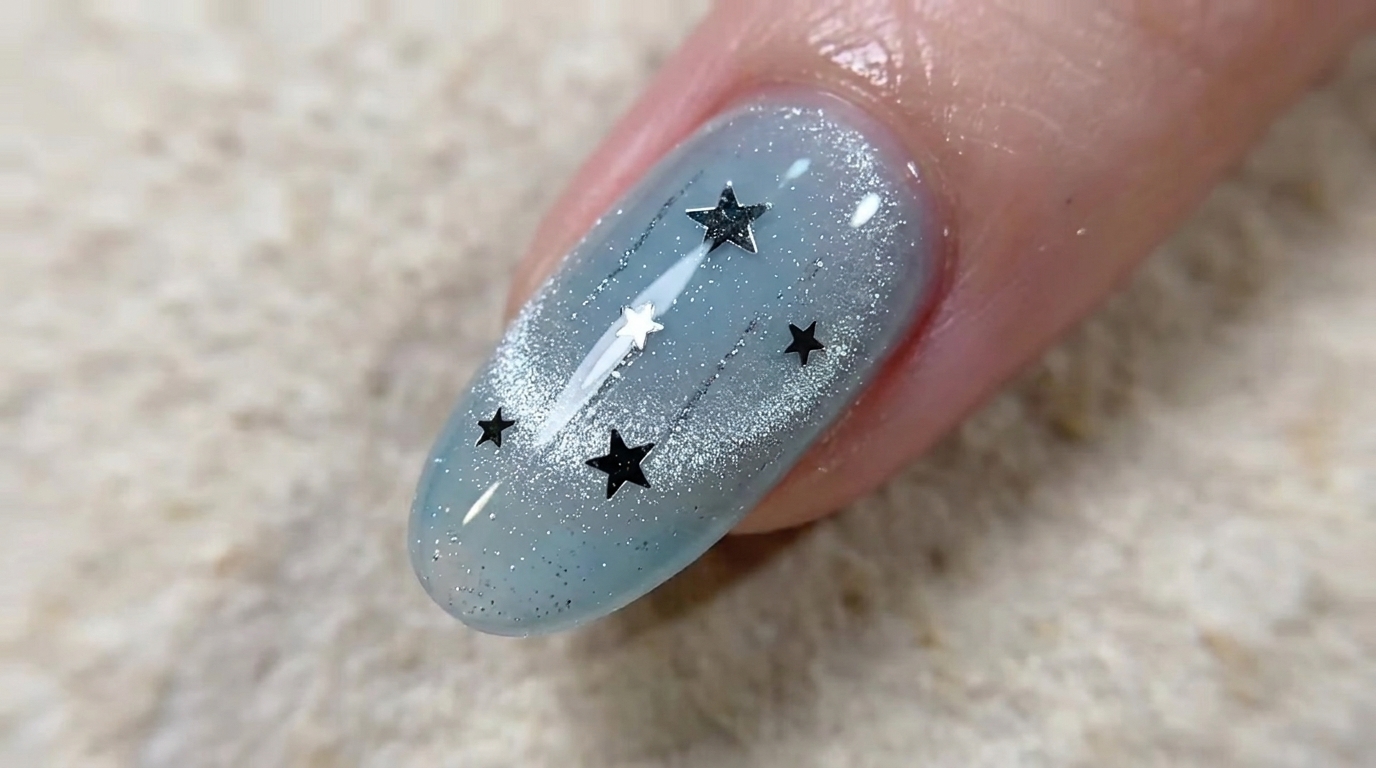 Ongles Effet Œil de Chat Bleu et Étoiles — Tutoriel Céleste