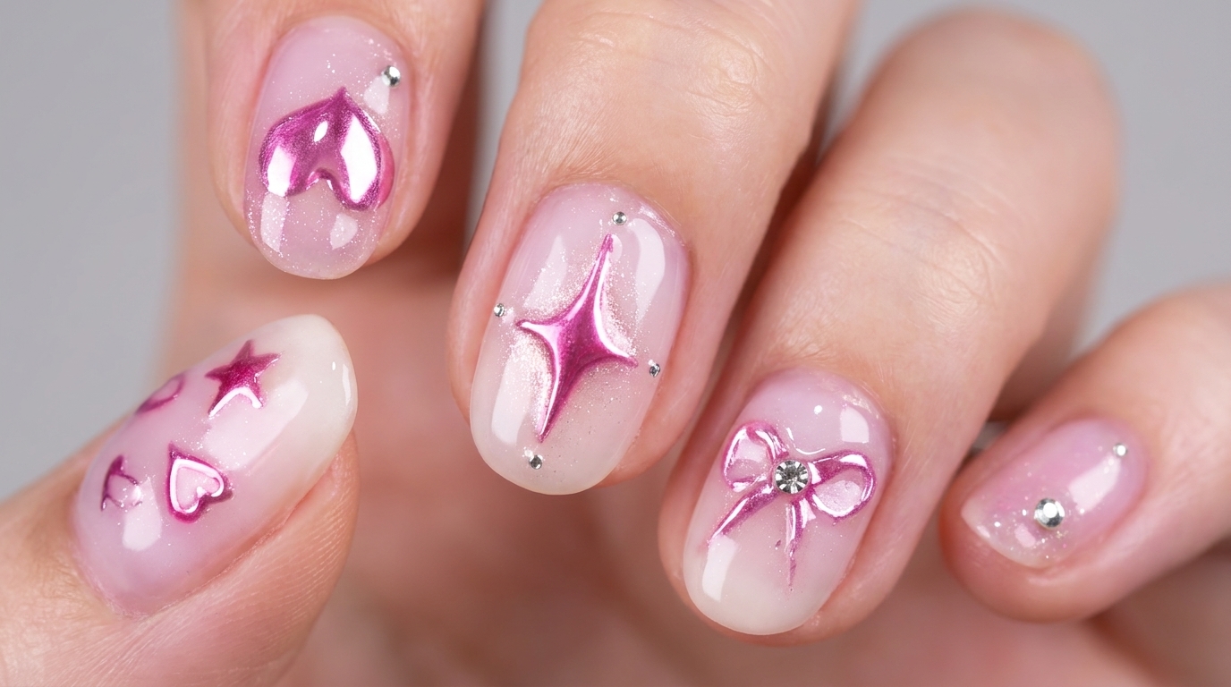 Tutoriel Ongles : Chrome Rose, Cœurs et Étoiles