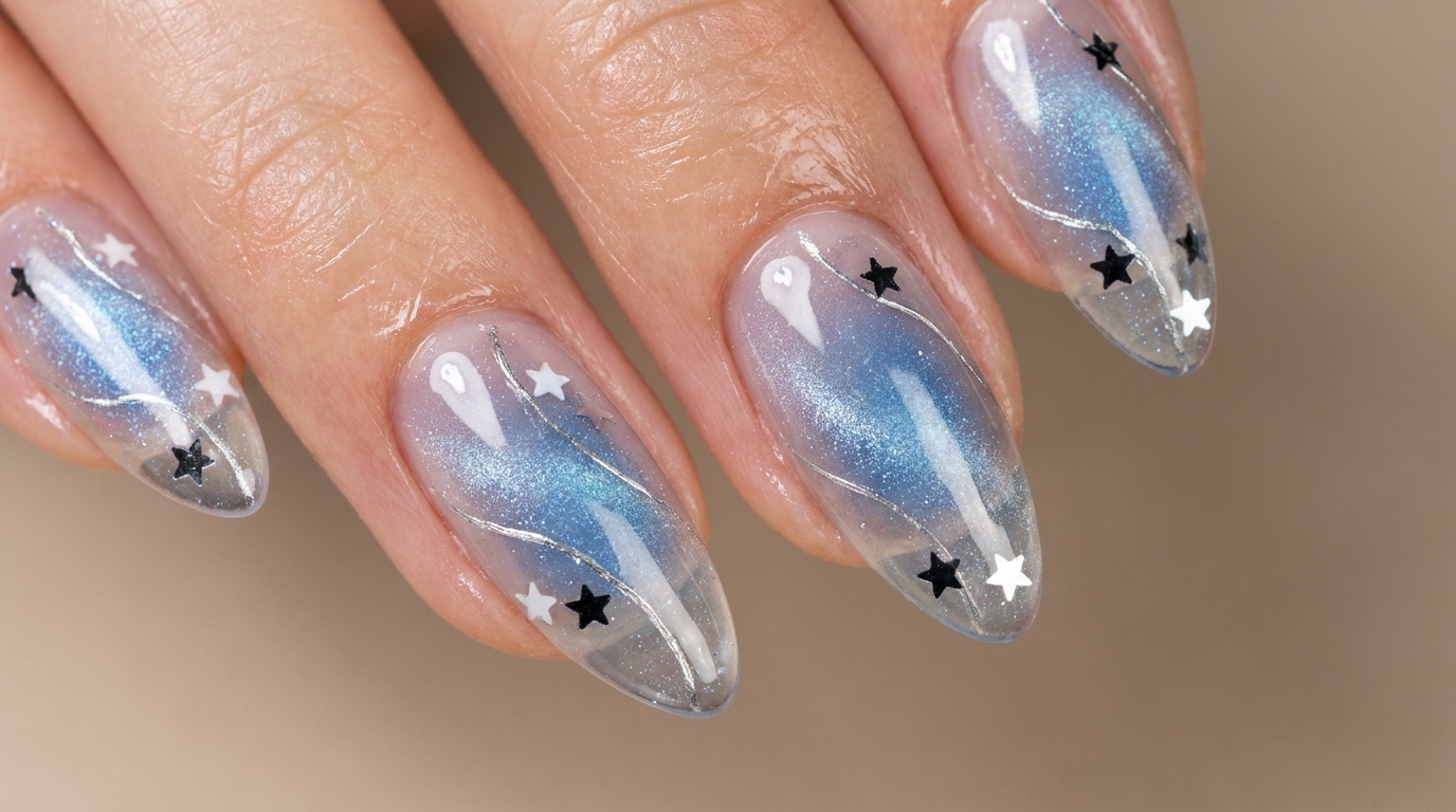 Nail Art Étoilé Menthe et Sel Marin — Design Céleste Éthéré