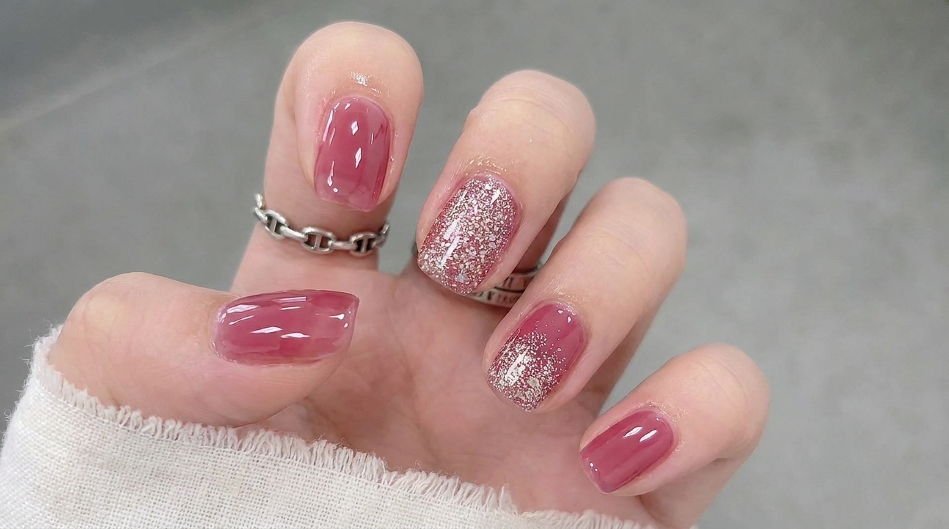 Ongles Effet Gelée Pailletés — Tutoriel Facile Étape par Étape