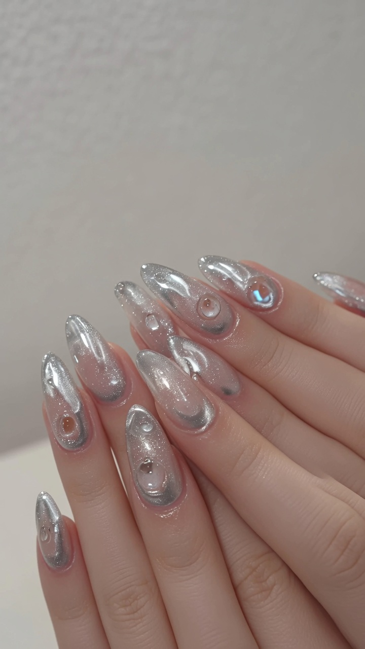 Ongles Jelly Glitter Translucides avec Effet Gouttes d'Eau 3D — Tutoriel Tendance
