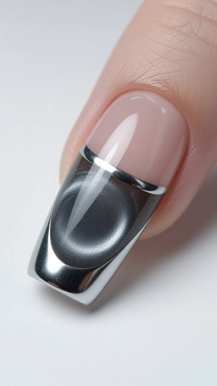 French Manucure Cat Eye Chromée — Tutoriel Espace Négatif Tendance