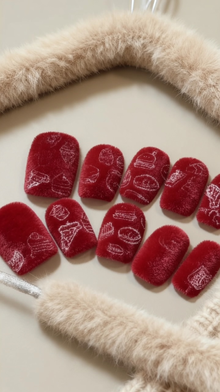 Tutoriel Nail Art : Ongles Velours Rouge et Motifs Food