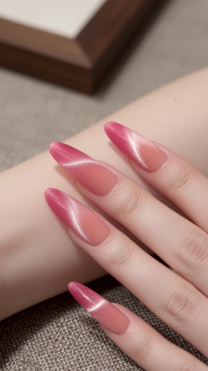 Ongles Cat-Eye Velours Dégradé Pêche — Tutoriel Élégant à Domicile