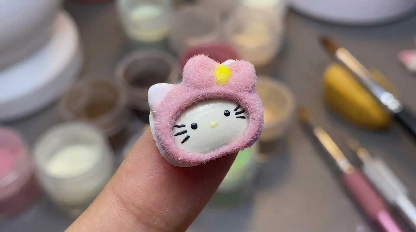 Nail Art Hello Kitty Effet Velours — Tutoriel Gel 3D Étape par Étape