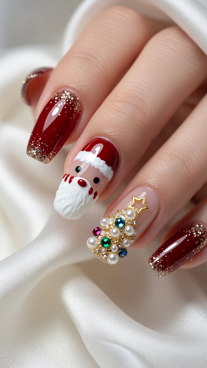 Tutoriel Ongles : Manucure Festive Santa et Sapin 3D