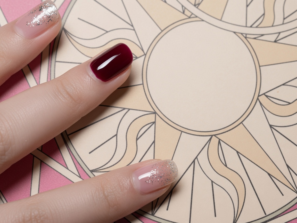 Gros plan dun stylet ajoutant de petits éclats de feuille dor sur un ongle déjà enduit de base coat.