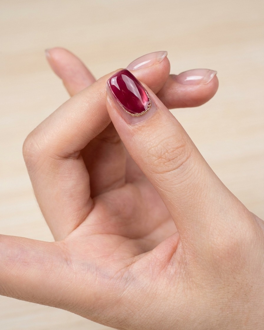 Un ongle propre nettoyé avec une compresse non pelucheuse révélant une brillance parfaite.