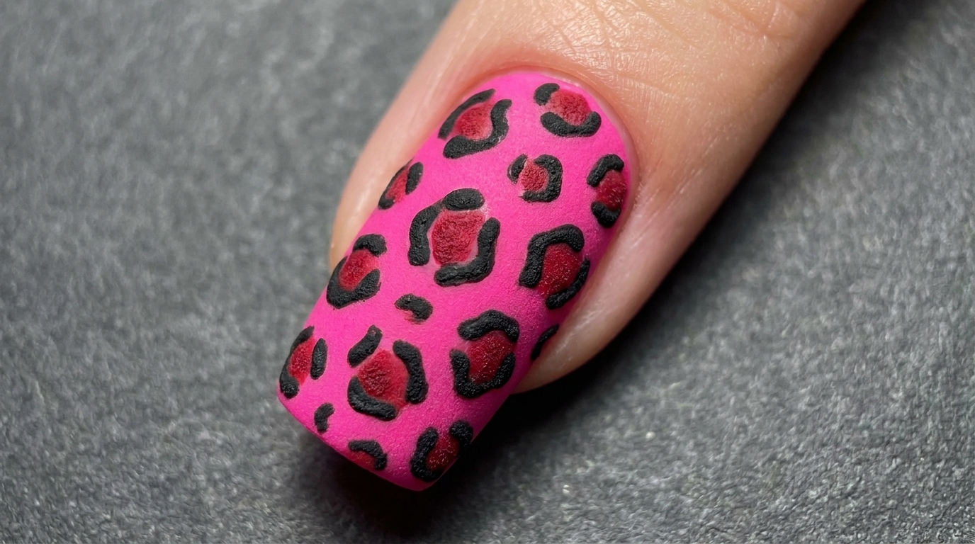 Nail Art Léopard Rose Néon Texturé — Tutoriel Étape par Étape