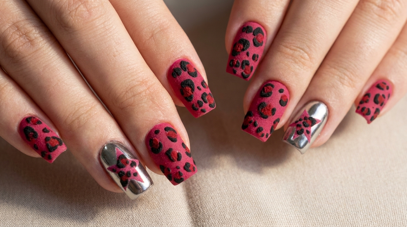 Tutoriel : Ongles léopard texturés et chrome argenté