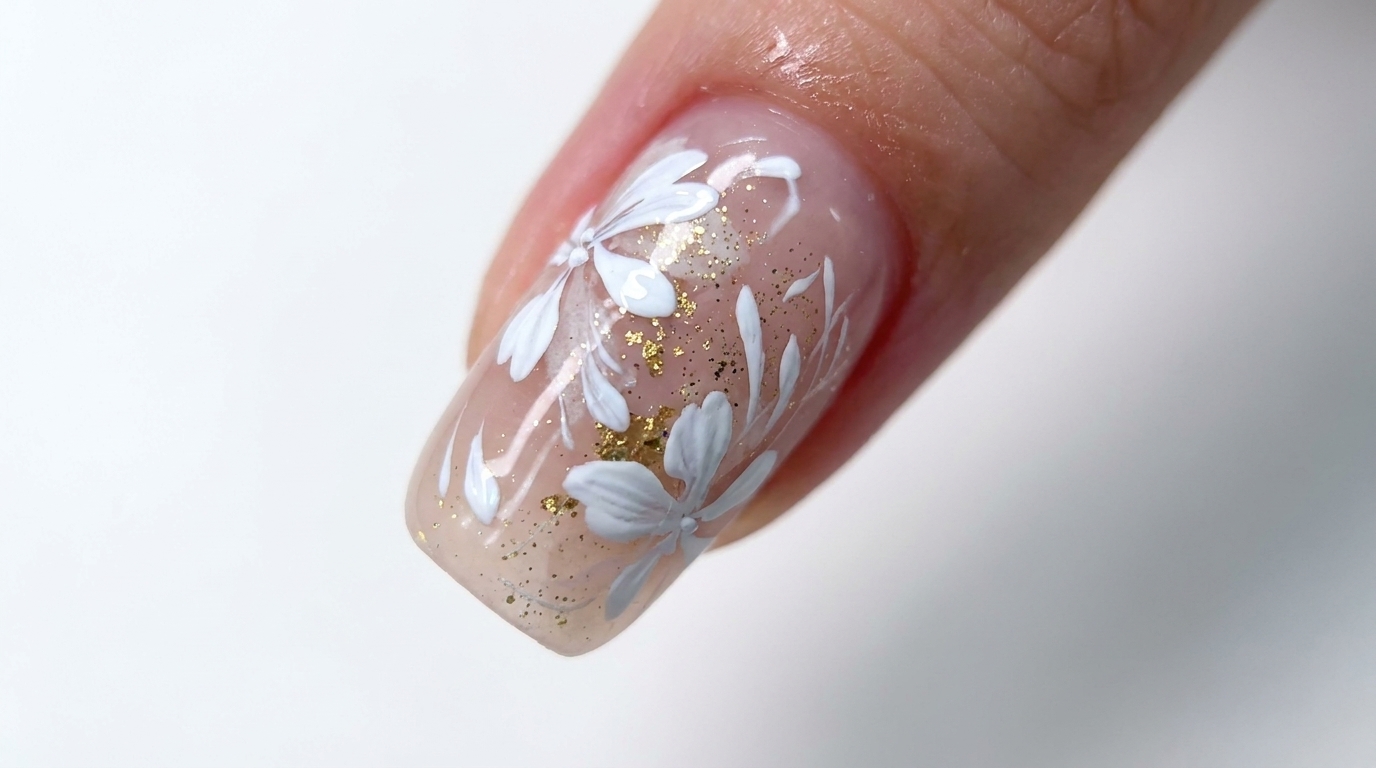 Nail Art Floral Aquarelle et Feuille d'Or — Tutoriel Étape par Étape