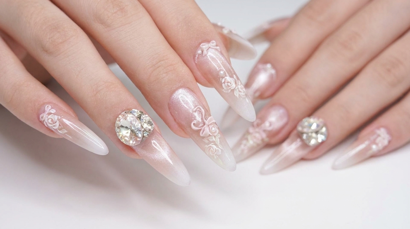 Ongles Stiletto Printaniers : Rose, Ombré et Cat-Eye — Tutoriel