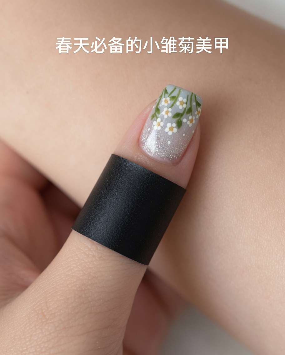 Gros plan sur un pinceau appliquant du vernis gel cat-eye sur un ongle naturel.