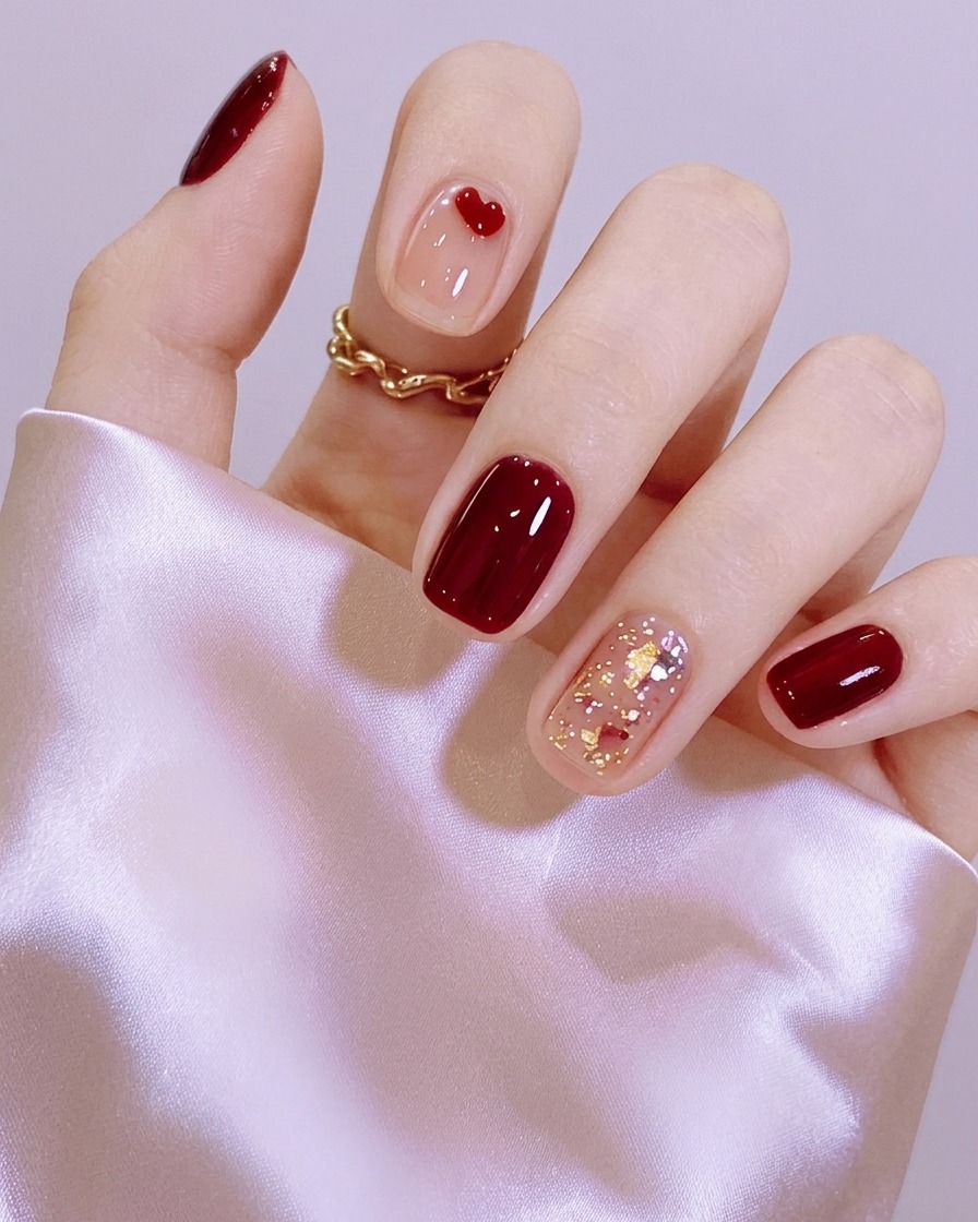 Des doigts avec du vernis gel bordeaux placés à lintérieur dune lampe à ongles pour la catalyse.