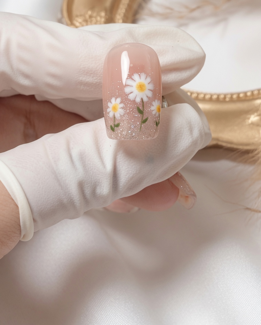 Un ongle entièrement recouvert dun vernis gel rose diaphane lisse, prêt pour létape suivante.