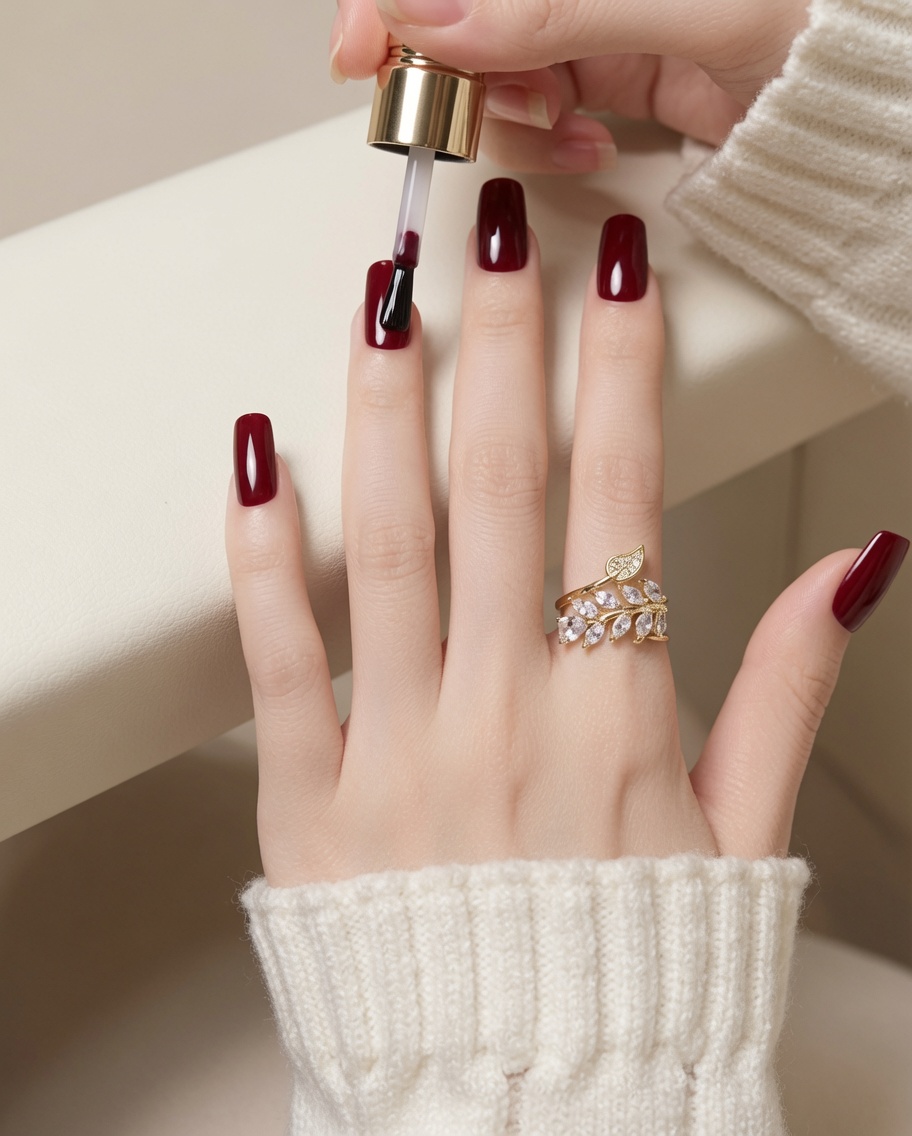Un pinceau à gel transparent appliquant une couche de base sur un ongle nu dannulaire.