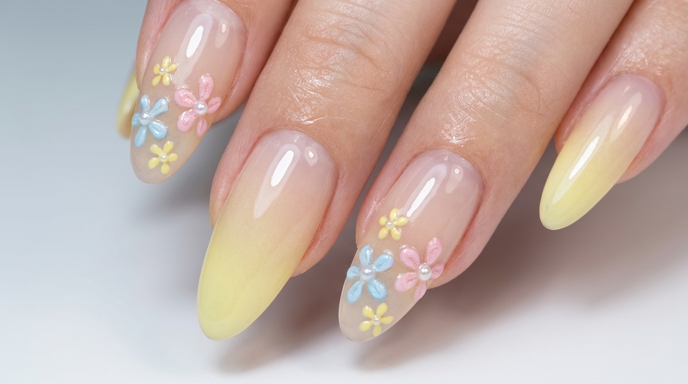 Nail Art Floral Ombré Jaune Printanier — Tutoriel Pas à Pas