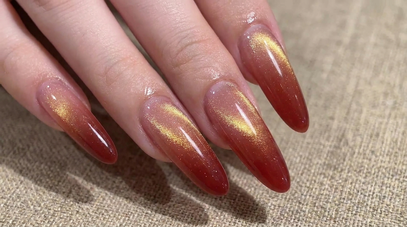 Ongles Gel Ombré Cat Eye Rouges pour le Nouvel An — Tutoriel Étape par Étape