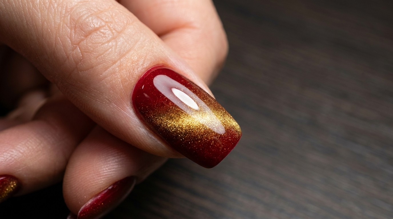 Ongles Ombré Cat Eye Rouge pour le Nouvel An — Tutoriel étape par étape