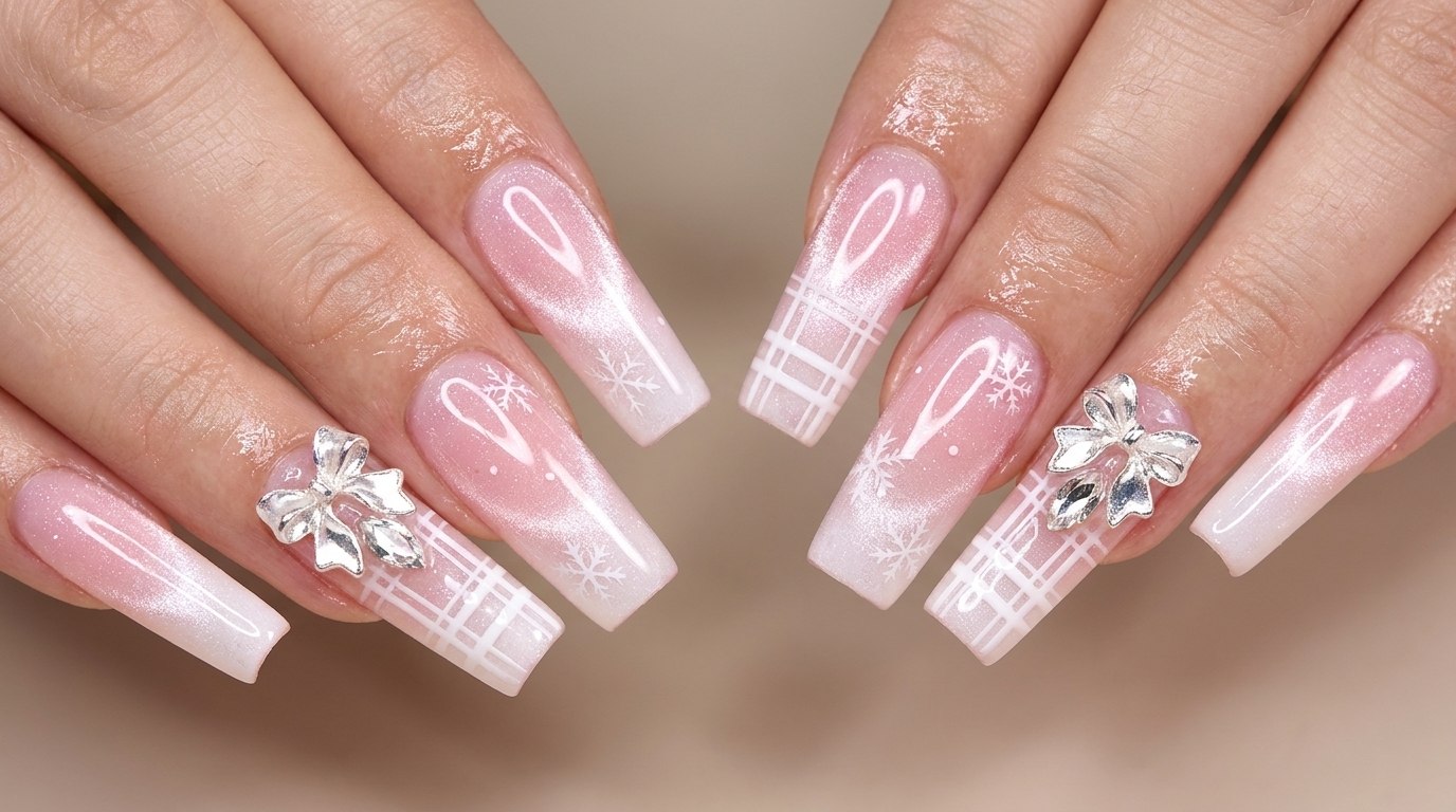 Nail Art Écossais Poudre de Glace Douce — Tutoriel Flocons de Neige Hivernaux