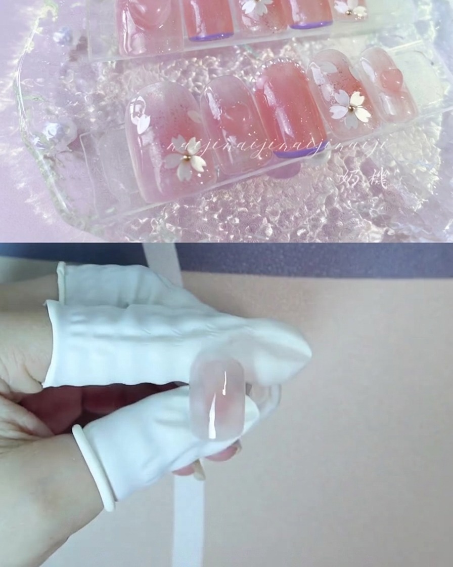 Un pinceau de détail ajustant les contours dun motif blush fondu sur un ongle.