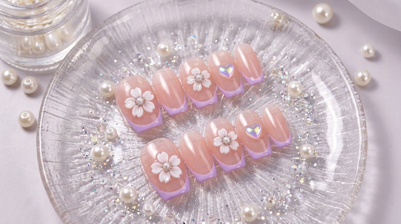Nail Art Gel Rose Transparent et Fleurs de Cerisier — Tutoriel Étape par Étape