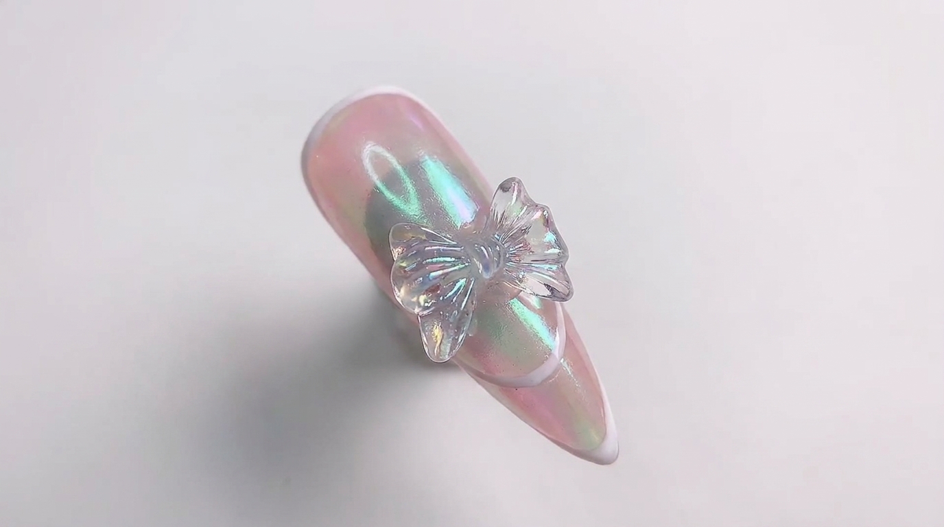 Nail Art French Aurore Rose avec Nœud — Tutoriel Étape par Étape