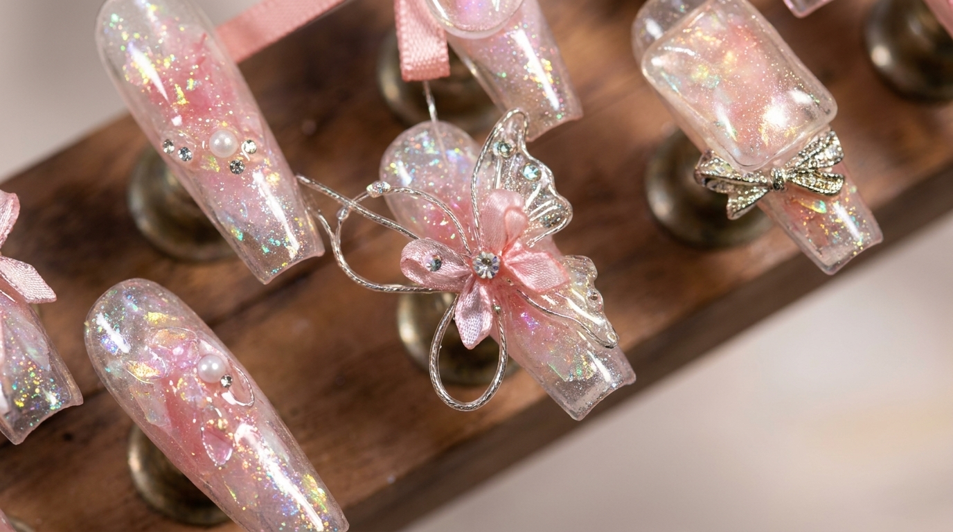 Ongles Press-on Papillon en Fil Cristal — Tuto Nail Art Étape par Étape